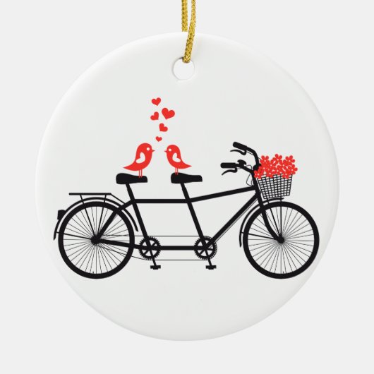 tandem fiets met schattige liefdesvogels keramisch ornament (Voorkant)