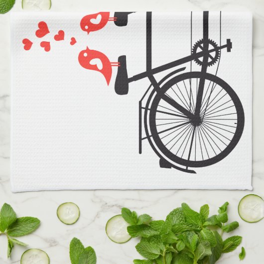 tandem fiets met schattige liefdesvogels theedoek (Gevouwen)