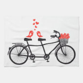 tandem fiets met schattige liefdesvogels theedoek (Horizontaal)