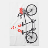 tandem fiets met schattige liefdesvogels theedoek (Verticaal)