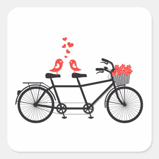 tandem fiets met schattige liefdesvogels vierkante sticker (Voorkant)
