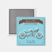 Tandem Fiets Modern Bruiloft Blauw Save the Date Magneet (Voorkant / Achterkant)