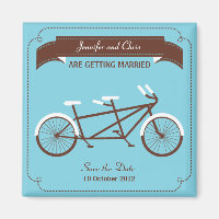 Tandem Fiets Modern Bruiloft Blauw Save the Date