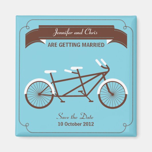 Tandem Fiets Modern Bruiloft Blauw Save the Date Magneet (Voorkant)