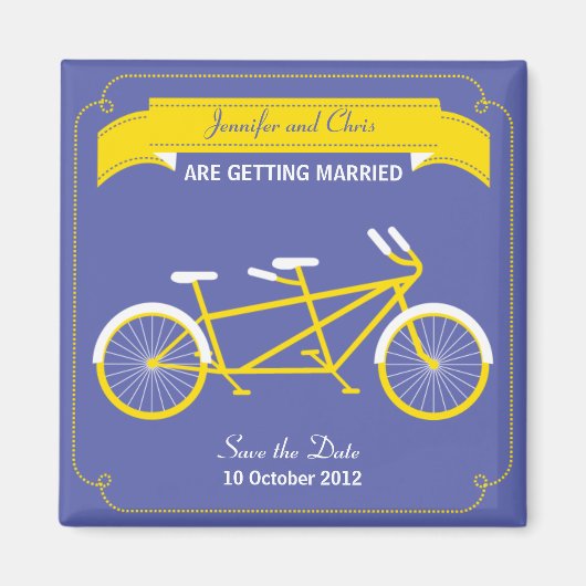Tandem Fiets Modern Bruiloft Paarse Save the Date Magneet (Voorkant)