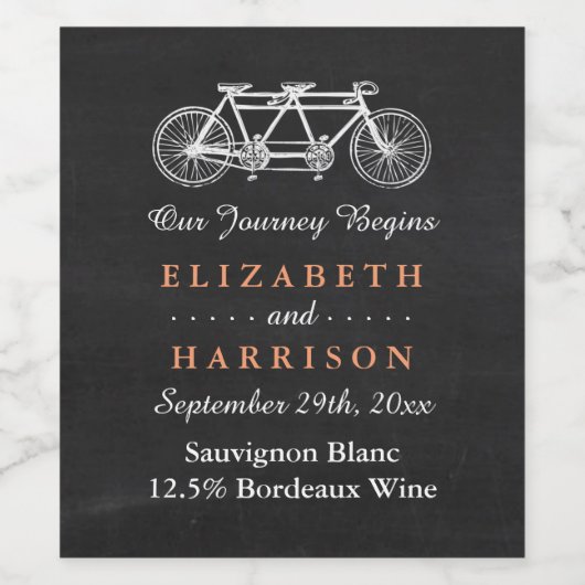 Tandem-fiets op Chalkboard Weddenschap Wijn Etiket (Enkel label)