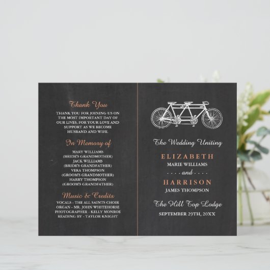 Tandem-fiets op Chalkboard Wedding Program (Staand voorkant)