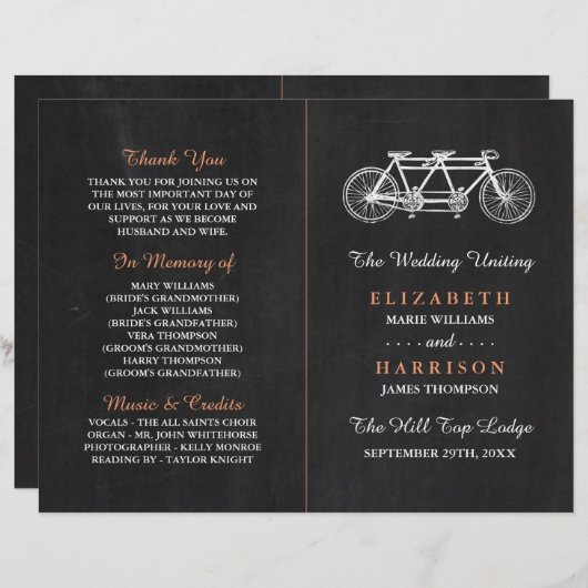Tandem-fiets op Chalkboard Wedding Program (Voorkant / Achterkant)