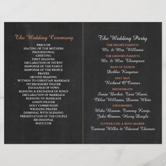 Tandem-fiets op Chalkboard Wedding Program (Achterkant)