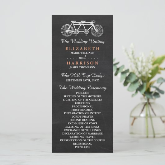Tandem-fiets op Chalkboard Wedding Program Programmakaart (Staand voorkant)