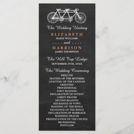 Tandem-fiets op Chalkboard Wedding Program Programmakaart (Voorkant)