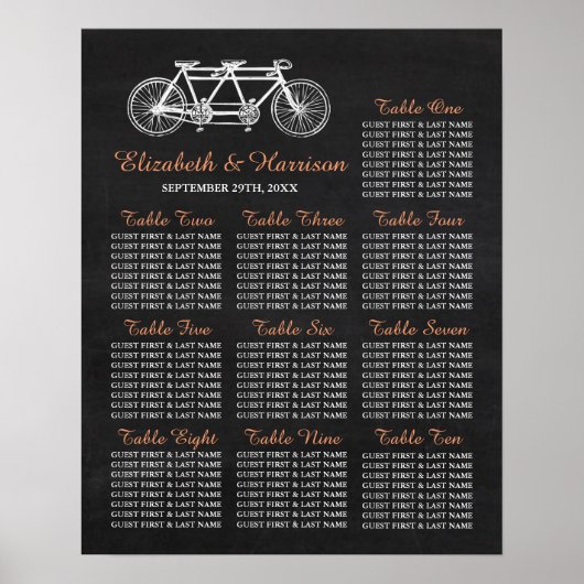 Tandem fiets op het bord van de bruiloft poster (Voorkant)