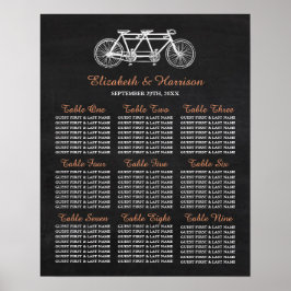 Tandem fiets op het bord van de bruiloft poster