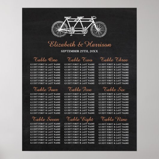 Tandem fiets op het bord van de bruiloft poster (Voorkant)