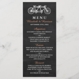 Tandem-fiets op het bord van het bruiloft menu