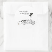 Tandem Fiets Romantisch Casual Huwelijk Custom Ronde Sticker (Tas)