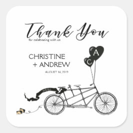 Tandem Fiets Romantisch Casual Huwelijk Custom Vierkante Sticker