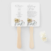 Tandem Fiets Rustieke Zonnebloem Waterverf Bruilof Handwaaier (Voorkant en achterkant)