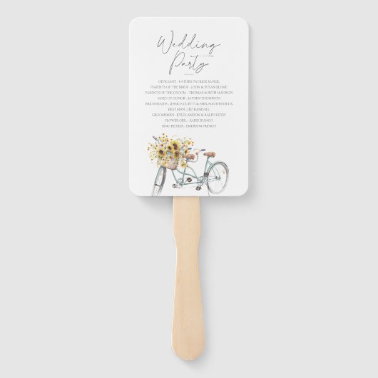 Tandem Fiets Rustieke Zonnebloem Waterverf Bruilof Handwaaier (Achterkant)