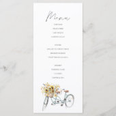 Tandem Fiets Rustieke Zonnebloem Waterverf Bruilof Menu (Voorkant)