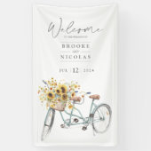 Tandem Fiets Rustieke Zonnebloem Waterverf Bruilof Spandoek (Verticaal)