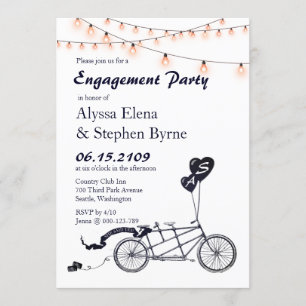 Tandem Fiets String Lights Verlovingsfeest Kaart