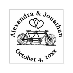Tandem fiets tweepersoons & harten namen datum  zelfinktende stempel