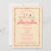 Tandem fiets, vogels en banner bruiloft receptie kaart (Voorkant)