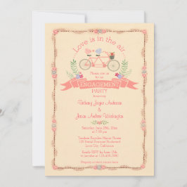 Tandem Fiets, Vogels en Banner Verlovingsfeest Kaart