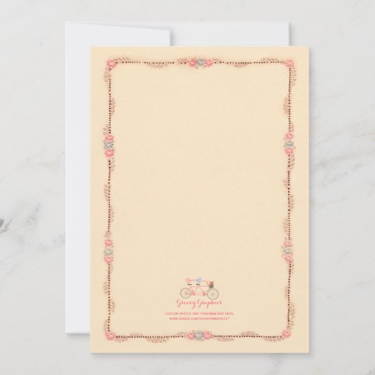 Tandem Fiets, Vogels en Banner Verlovingsfeest Kaart (Achterkant)