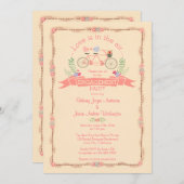 Tandem Fiets, Vogels en Banner Verlovingsfeest Kaart (Voorkant / Achterkant)