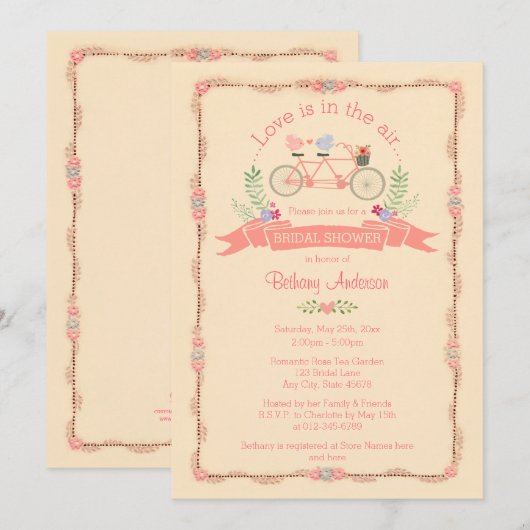 Tandem Fiets, Vogels en Banner Vrijgezellenfeest Kaart (Voorkant / Achterkant)