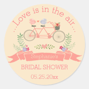 Tandem Fiets, Vogels en Banner Vrijgezellenfeest Ronde Sticker