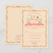 Tandem Fiets, Vogels en Wimpel Bruiloft RSVP Kaartje (Voorkant / Achterkant)