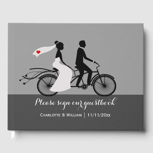 Tandem Fietsbruid en bruidegom gepersonaliseerde b Gastenboek (Voorkant)