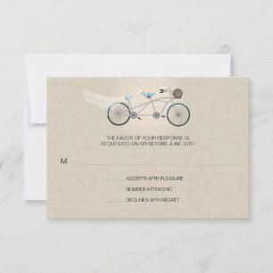 Tandem Fietsbruiloft Faux Linnen RSVP Kaartje