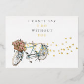 tandem - fietsenbruid - voorstelgoud folie uitnodiging (Voorkant)