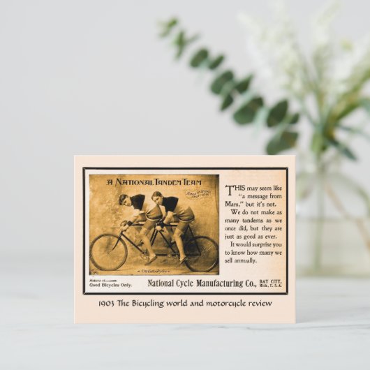 Tandem fietsgeschiedenis VS.  nationaal team Briefkaart (Staand voorkant)