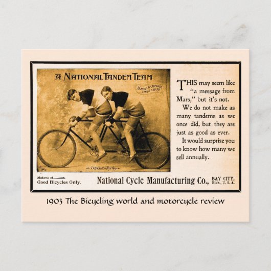 Tandem fietsgeschiedenis VS.  nationaal team Briefkaart (Voorkant)