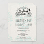  tandem fietsharten typografie bruiloft kaart (Voorkant / Achterkant)