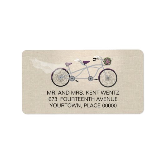 Tandem Fietspruim Bruiloft Retouradres Etiket (Voorkant)
