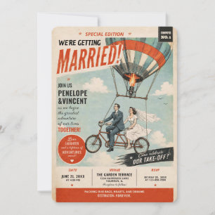 Tandem Flight Gazette Huwelijksuitnodiging Kaart