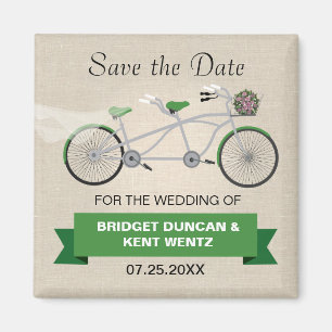Tandem Green Bicycle Save the Date Magneet