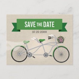Tandem Green Bicycle Wedding Sla de datum op Aankondigingskaart