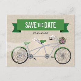 Tandem Green Bicycle Wedding Sla de datum op Aankondigingskaart
