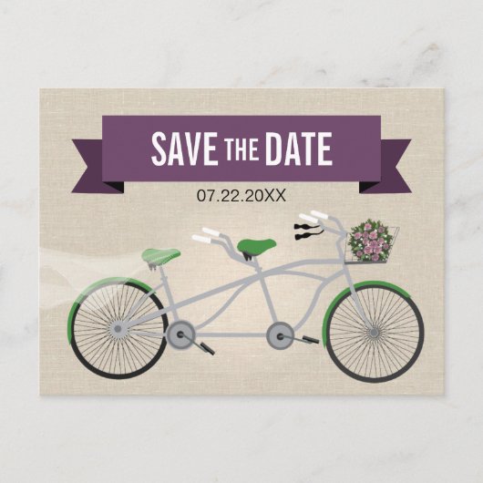 Tandem Groene Fiets Bruiloft Save the Date 2 Aankondigingskaart (Voorkant)