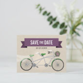 Tandem Groene Fiets Bruiloft Save the Date 2 Aankondigingskaart (Staand voorkant)