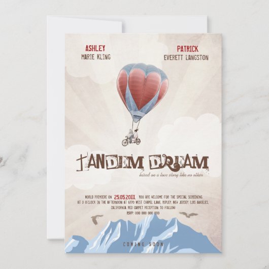 Tandem Love Dream Wedding Invite (filmstijl) Kaart (Voorkant)
