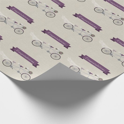Tandem Paarse Bicycle Wedding Verloving Gift Cadeaupapier (Hoek)