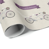 Tandem Paarse Bicycle Wedding Verloving Gift Cadeaupapier (Rol Hoek)